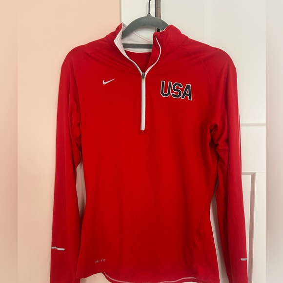 Nike Tops - Nike Dri Fit Running Element Red USA Flag 1/4 Zip Pullover Shirt Size Small M